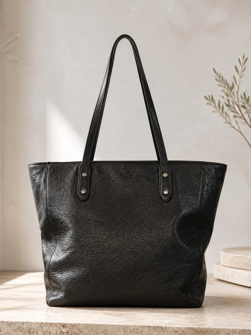 Coach F12484 Black Pebbled Leather Turnlock Carryall Stachel Tote  Purse